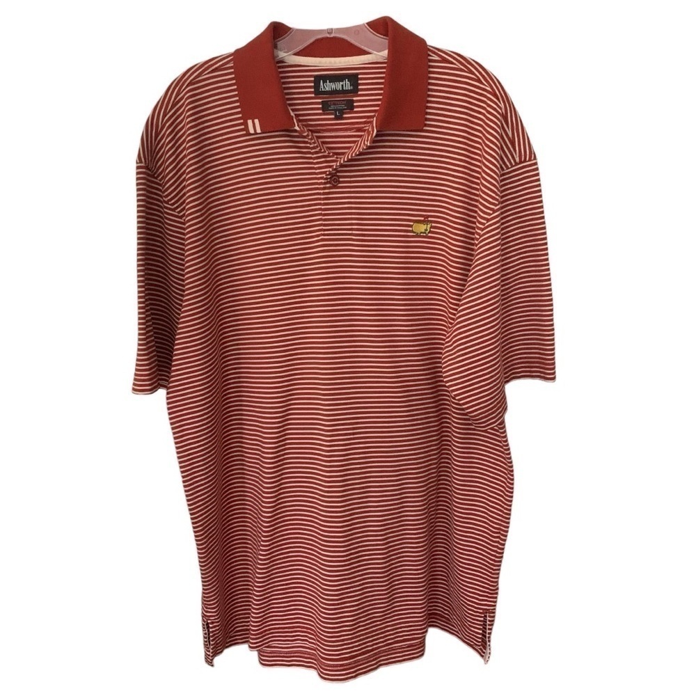 Ashworth Masters EZ Tech Rust Cream Striped Short Sleeve Cotton Polo Sz L